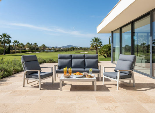 Annecy 3 Seat Sofa Set in Titanium Grey on a modern terrace