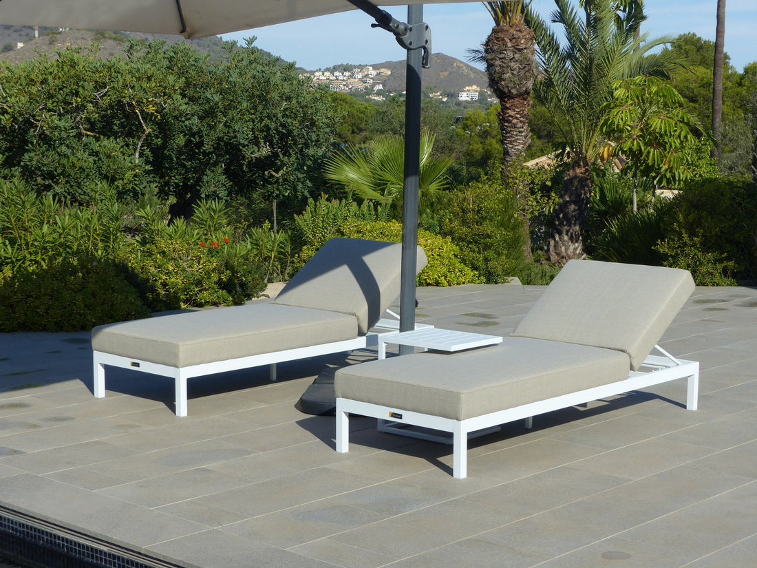 Monaco Luxury Sunlounger Set in Pearl on a terrace