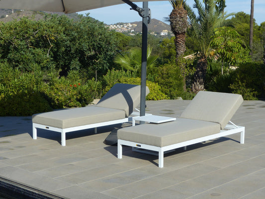Monaco Luxury Sunlounger Set in Pearl on a terrace