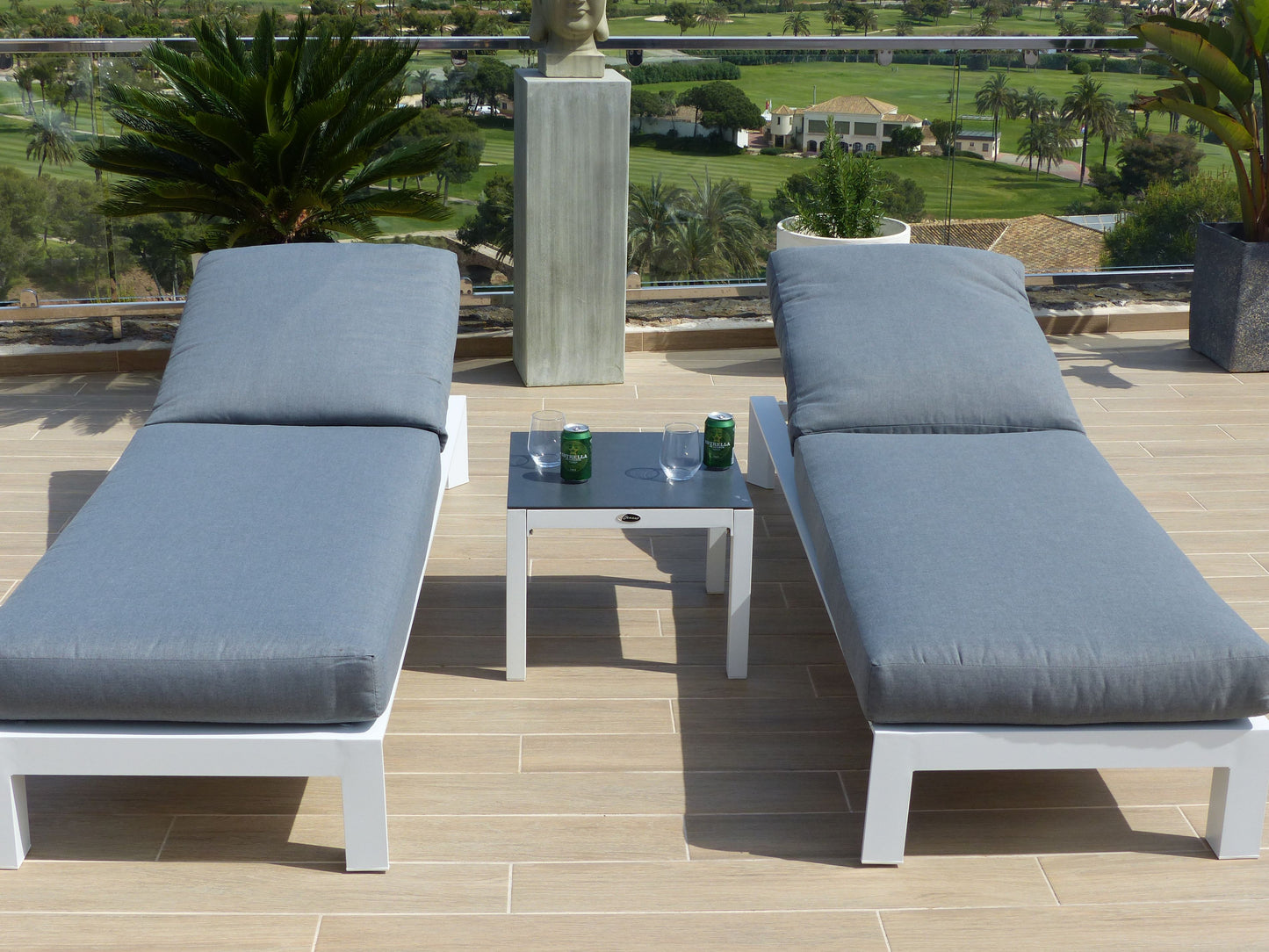 2 Valencia Luxury Sun Loungers & Side Table
