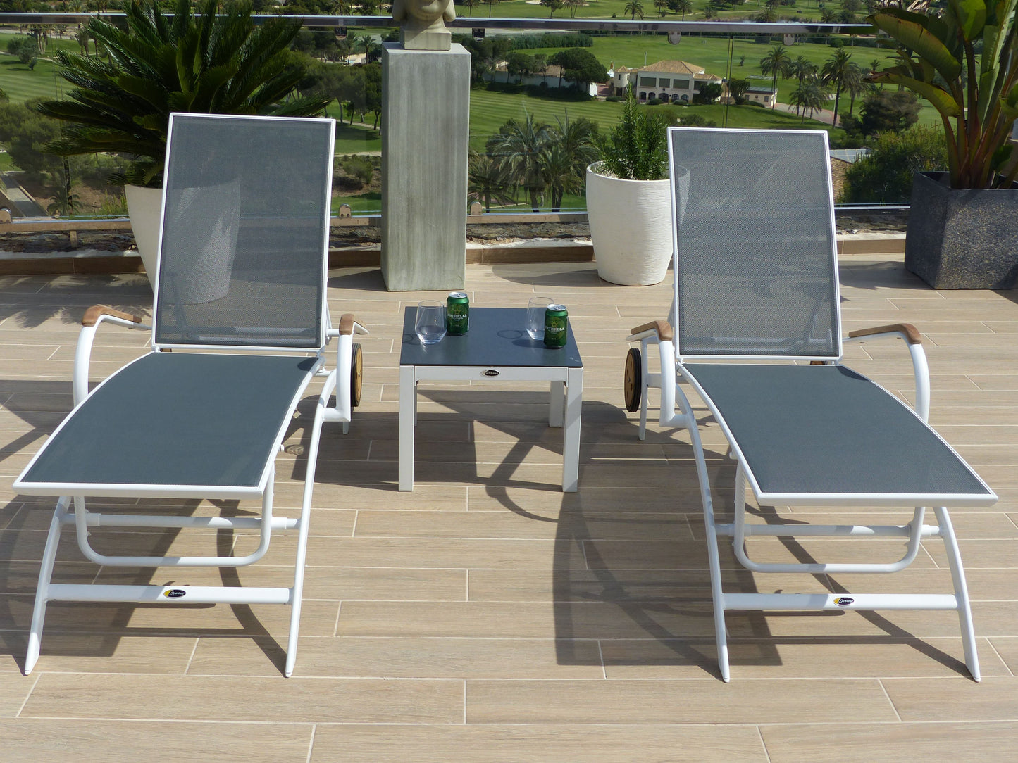 2 Valencia Pool Sun Loungers & Side Table
